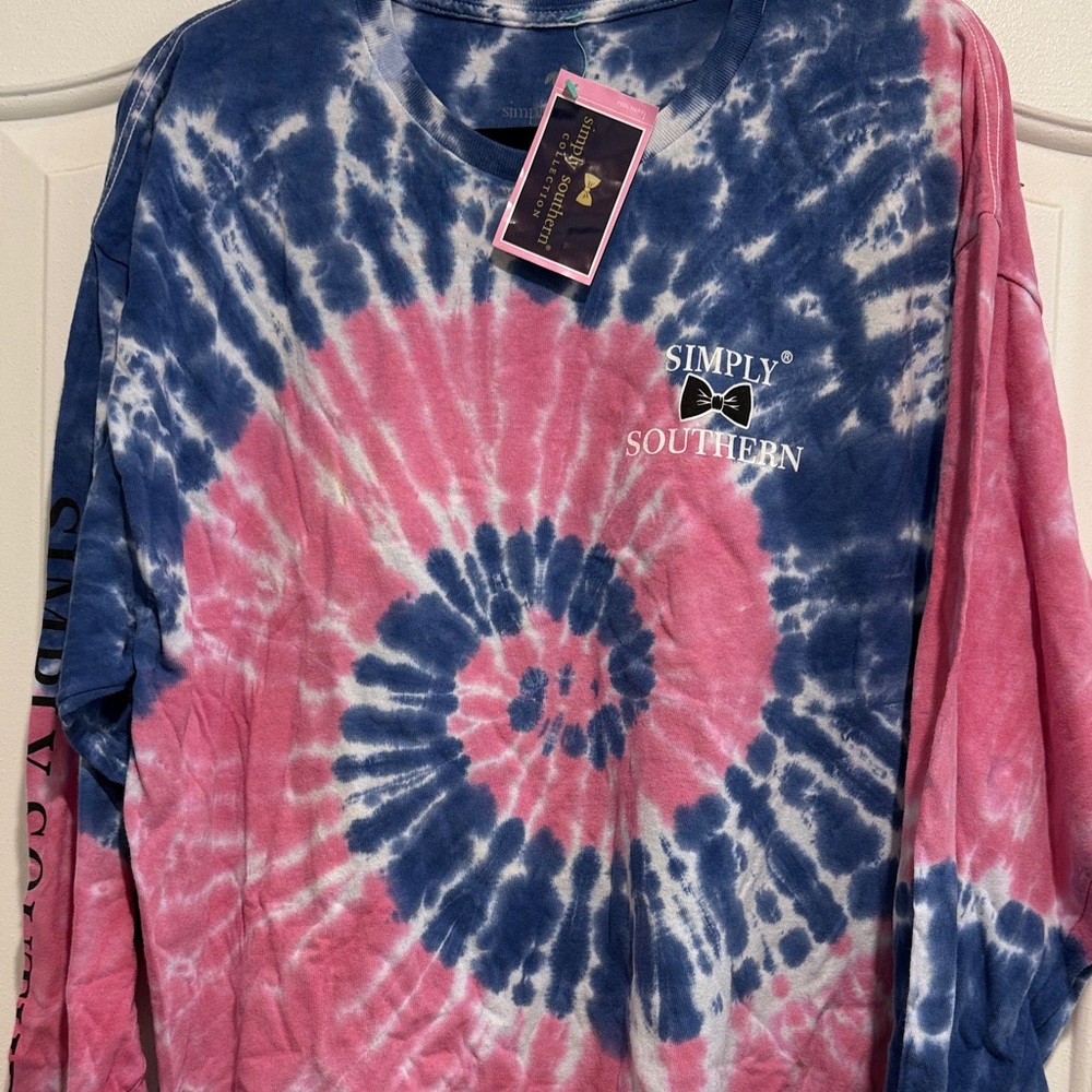 Simply Southern Kids Pink & Navy Tie-Dye Long Sleeve Tee